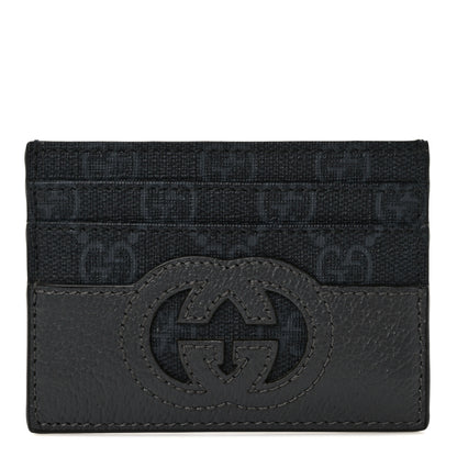 Gucci GG Supreme Monogram Textured Dollar Calfskin New Basket Card Holder Black Grey 1 of 7