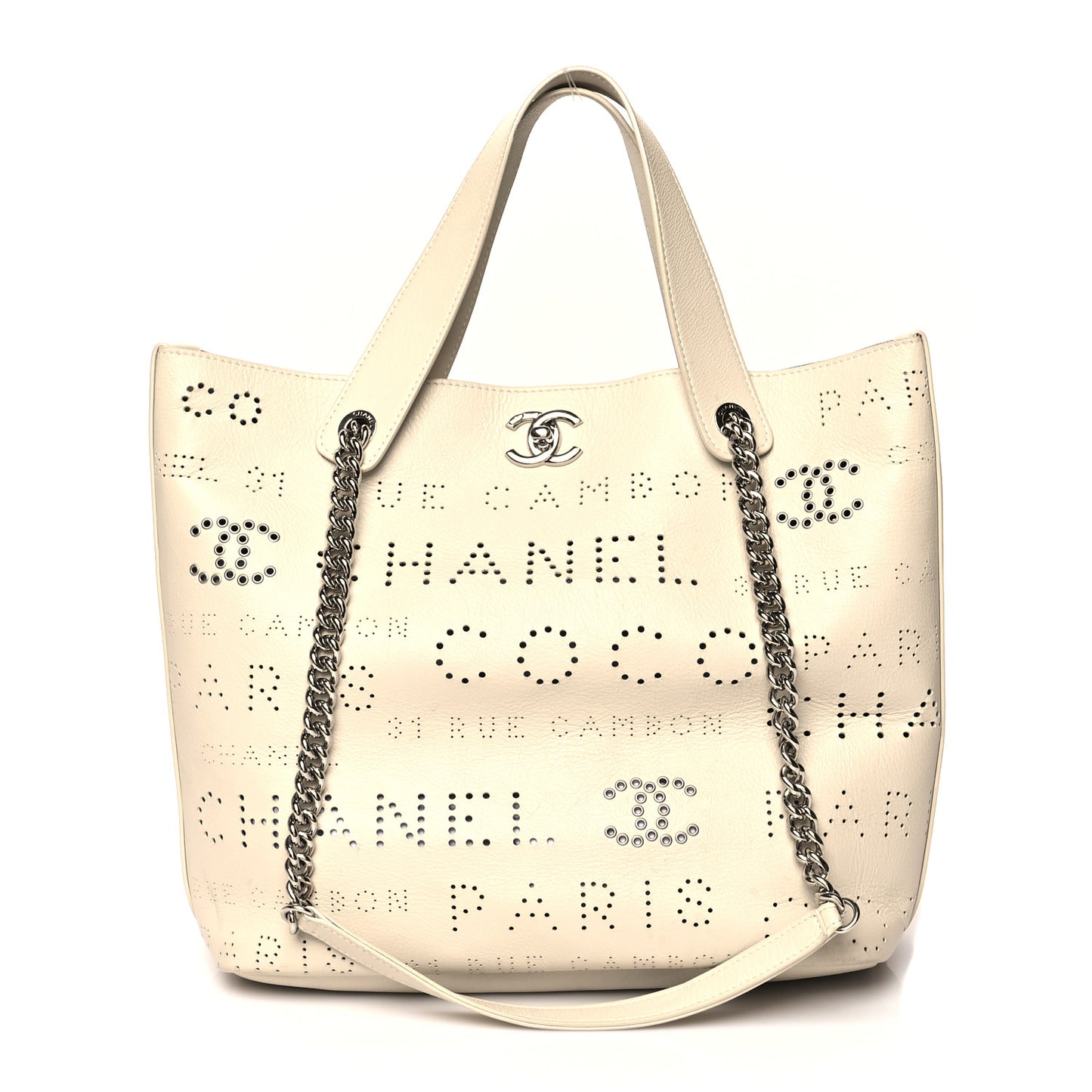 Calfskin Tweed Small Logo Eyelets Shopping Tote Beige