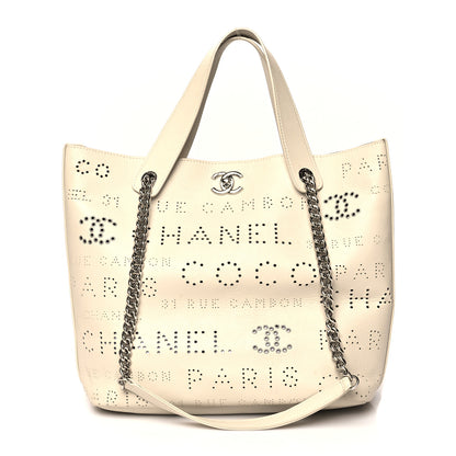 Chanel Calfskin Tweed Small Logo Eyelets Shopping Tote Beige 3 of 12