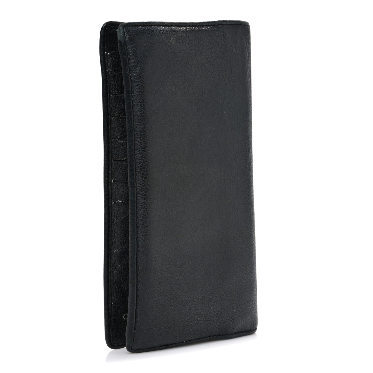 Goatskin Camellia Embossed Yen Wallet Black