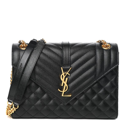 Saint Laurent Grain De Poudre Textured Mixed Matelasse Triquilt Medium Monogram Satchel Black 1 of 9