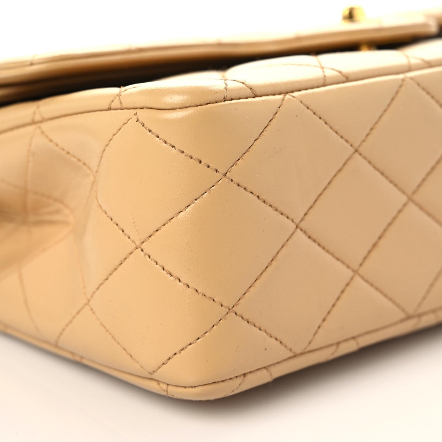 Lambskin Quilted Small Double Flap Beige