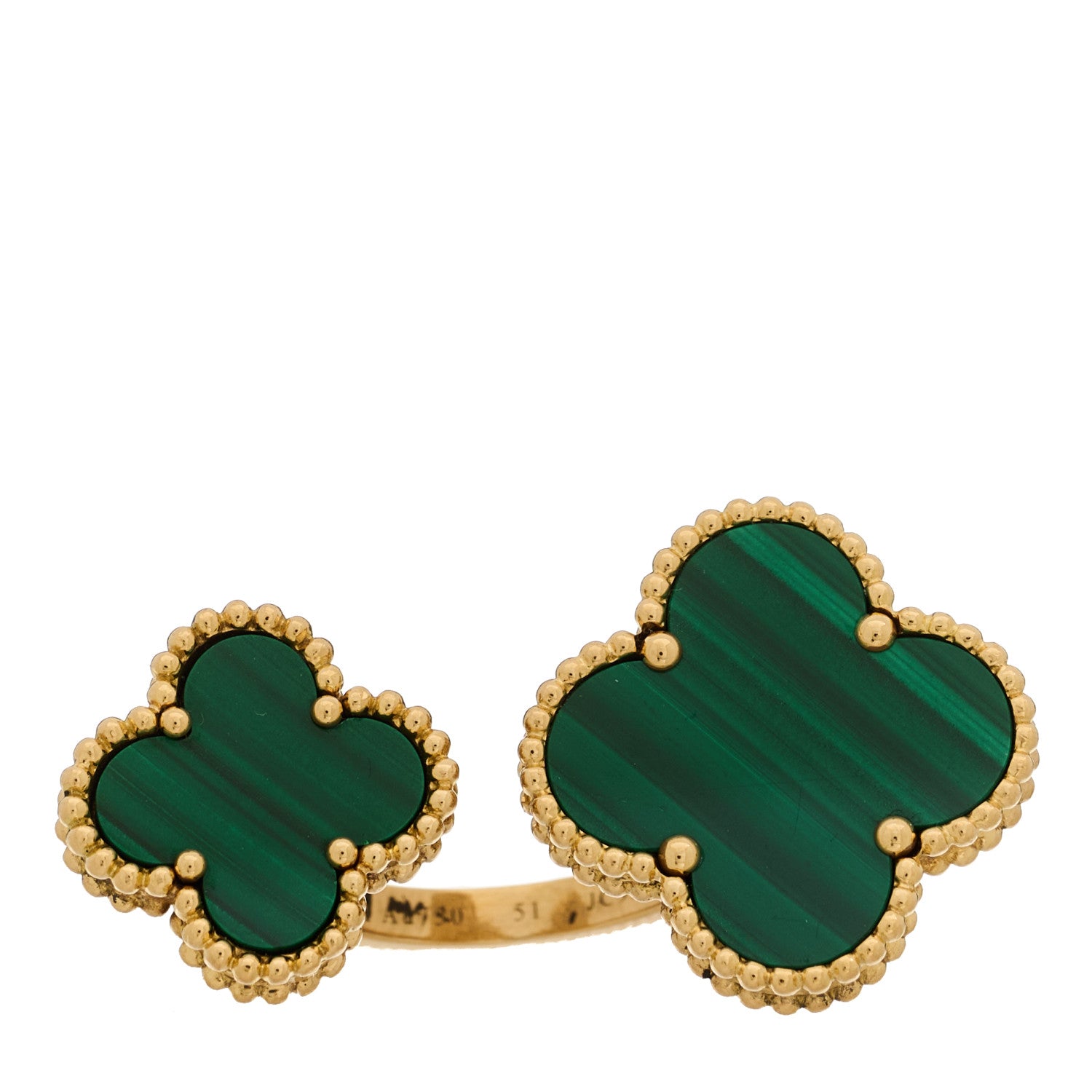 Van Cleef & Arpels 18K Yellow Gold Malachite Magic Alhambra Between the Finger Ring 51 5.75 1 of 6