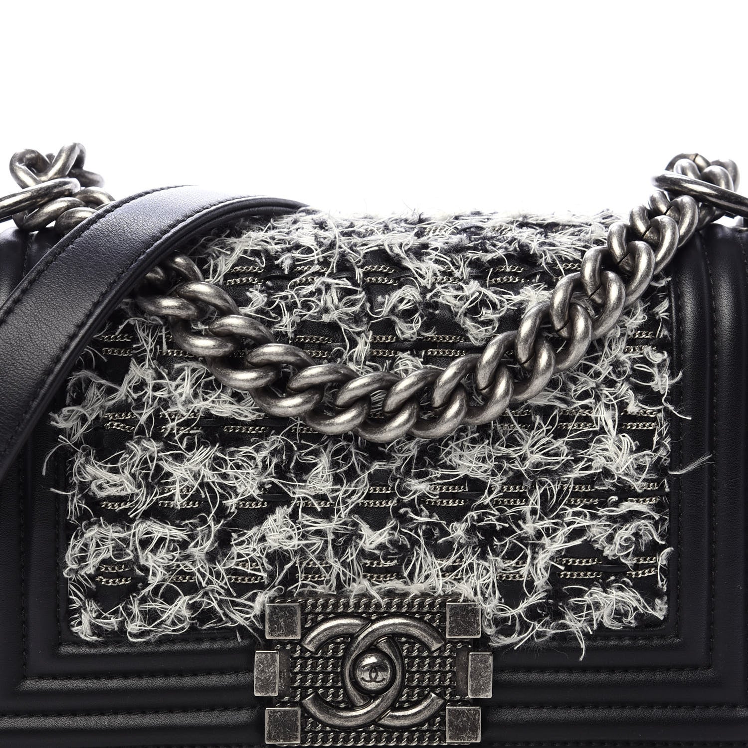 Chanel Tweed Calfskin Small Boy Flap Black 13 of 14