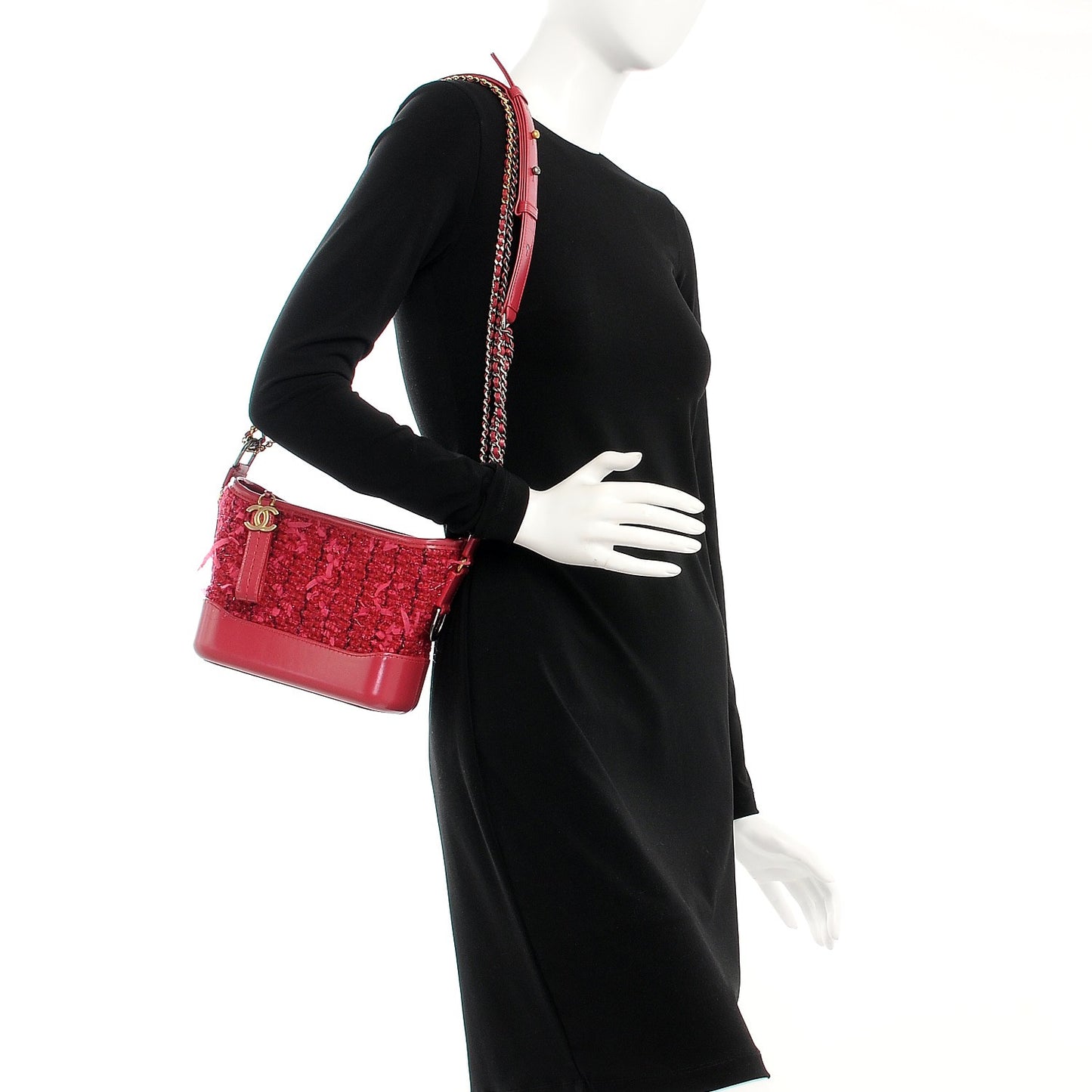 Tweed Calfskin Small Gabrielle Hobo Pink