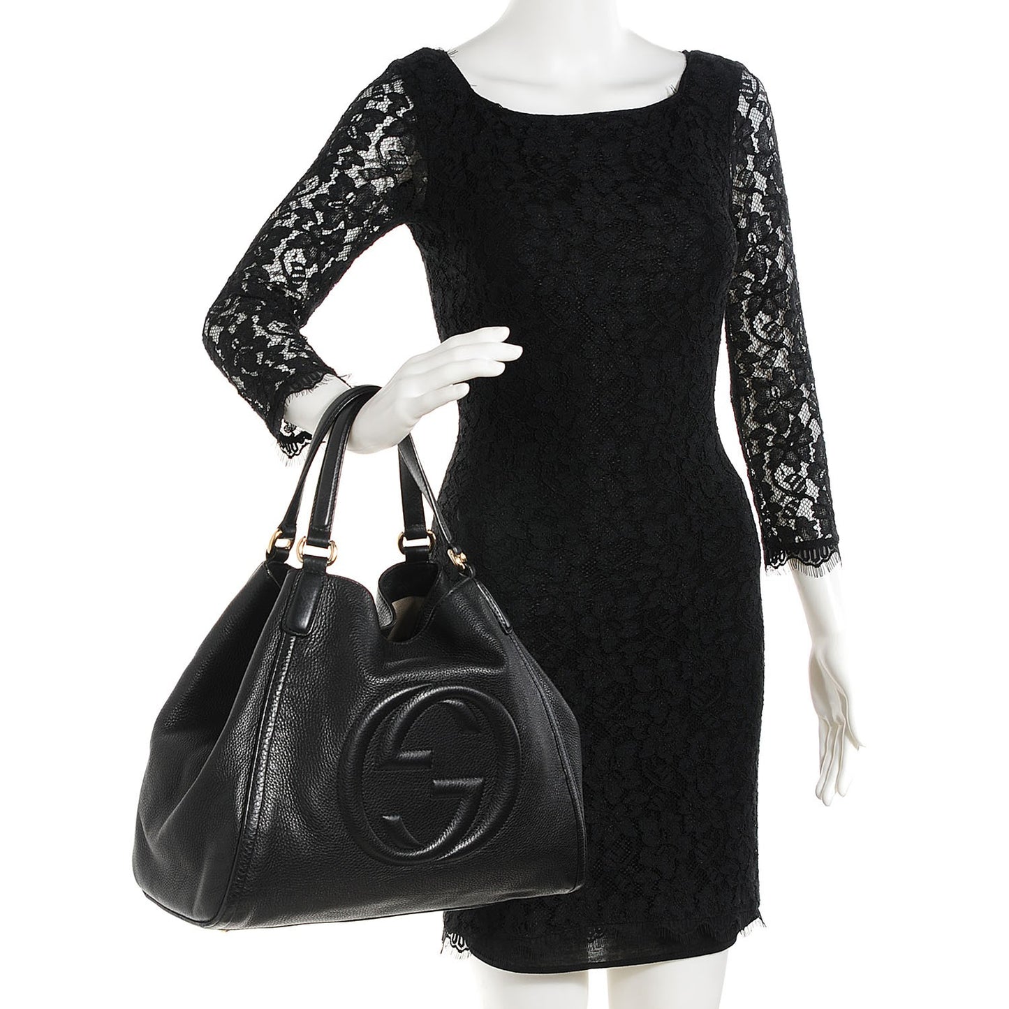 Pebbled Calfskin Medium Soho Shoulder Bag Black