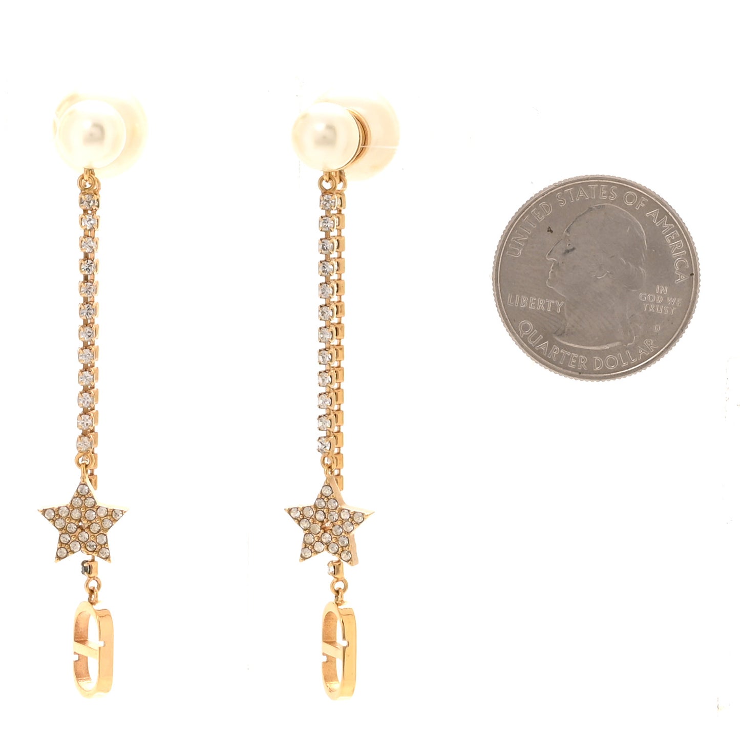 Pearl Crystal Tribal CD Drop Earrings Gold
