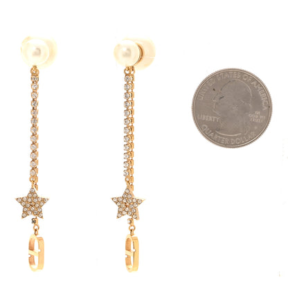 Christian Dior Pearl Crystal Tribal CD Drop Earrings Gold 2 of 5