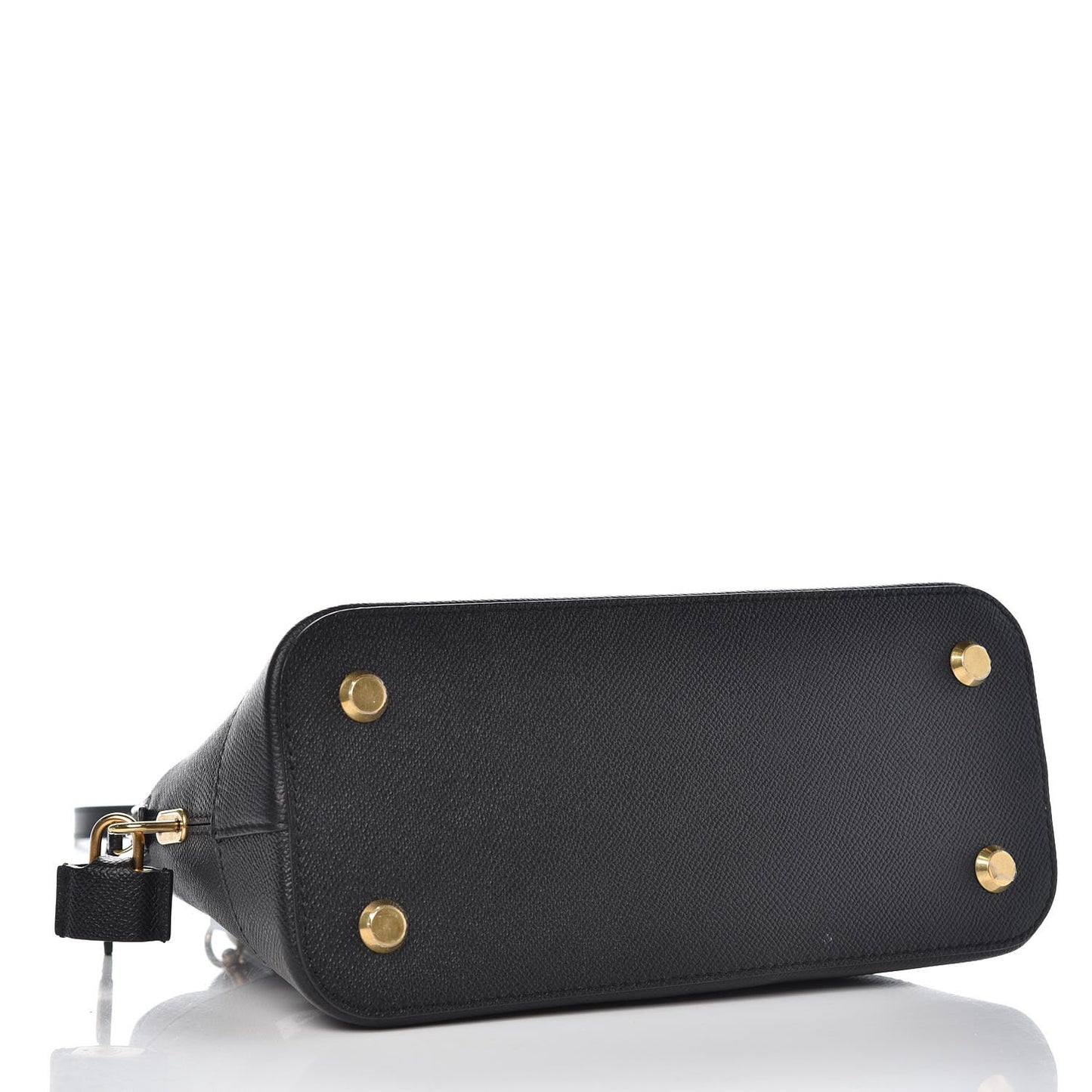 Signature Grained Calfskin Logo S Ville Top Handle Bag Black