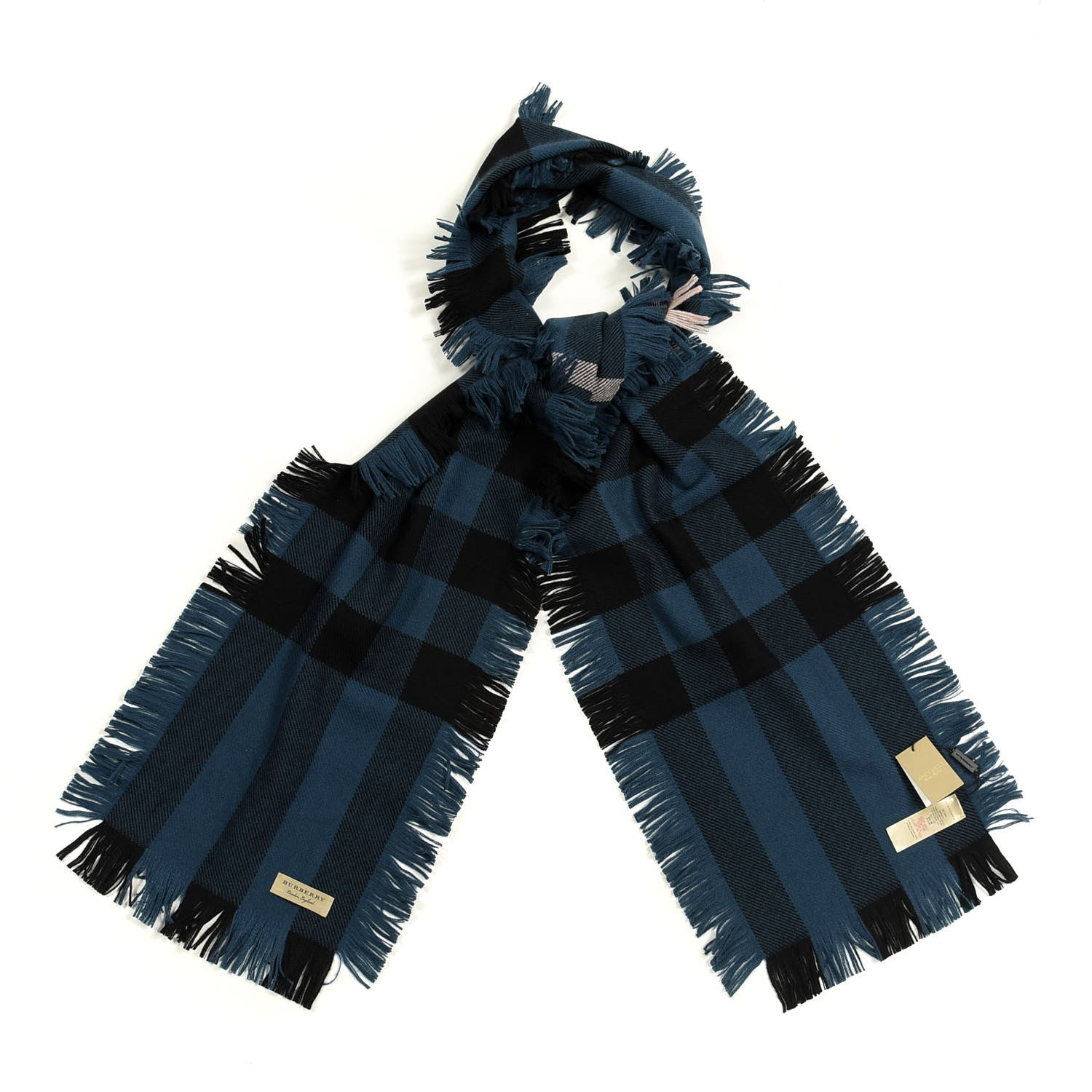 Burberry Wool Half Mega Check Fringe Scarf Steel Blue 1 of 4