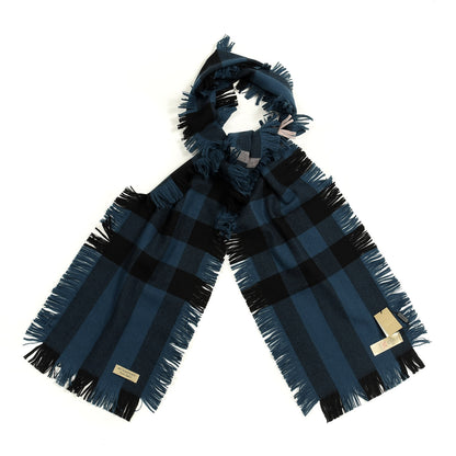 Burberry Wool Half Mega Check Fringe Scarf Steel Blue 1 of 4