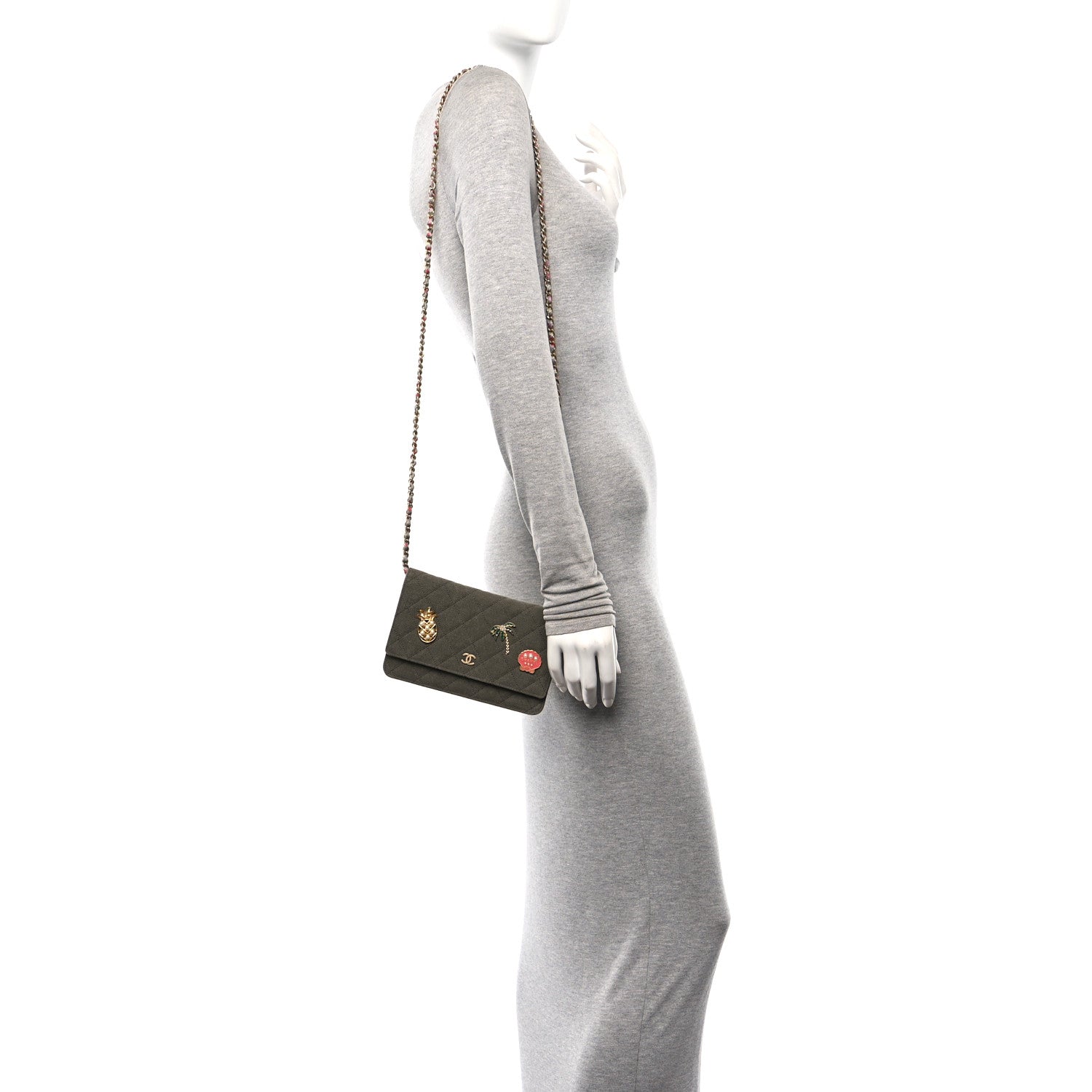 Chanel Canvas Quilted Coco Cuba Charms Wallet on Chain WOC Khaki 2 of 10