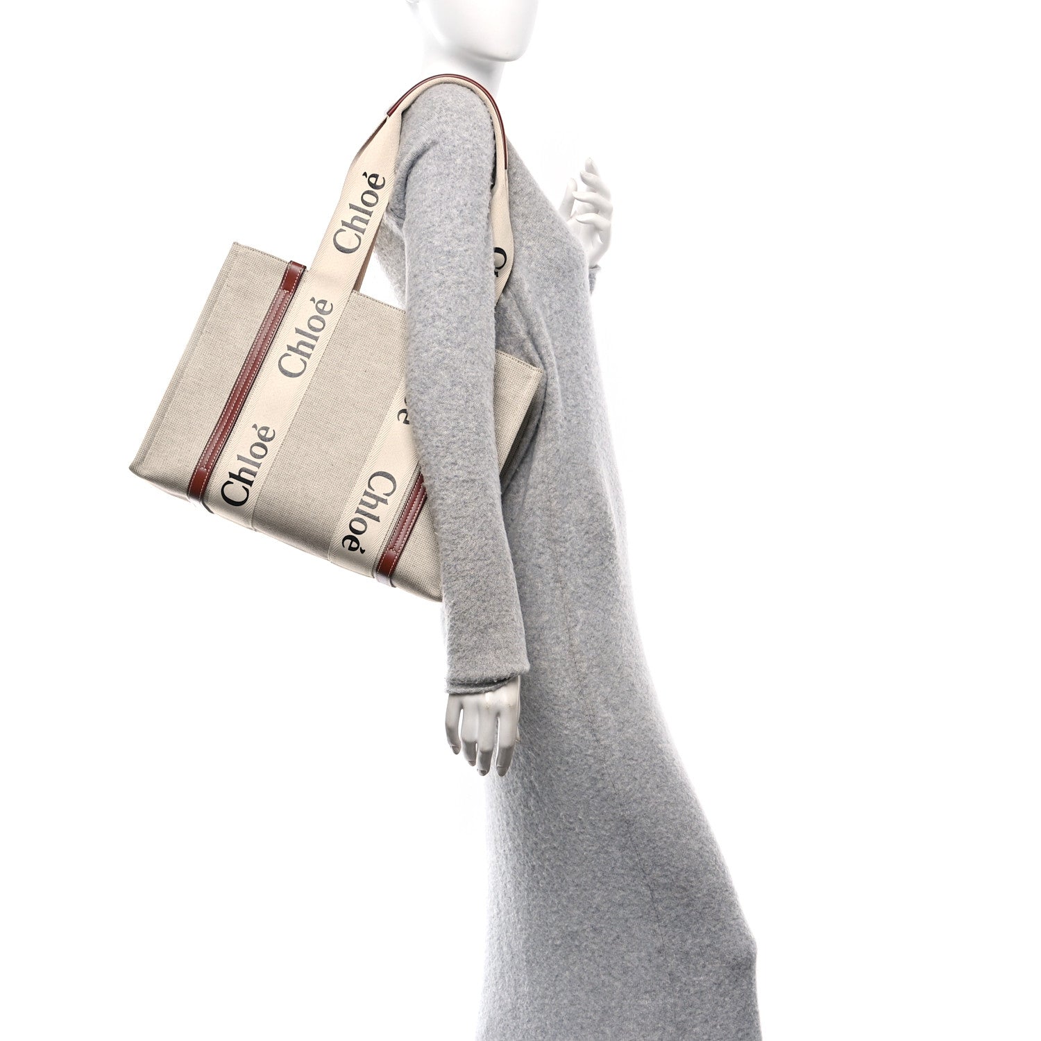 Chloe Cotton Calfskin Medium Woody Ribbon Tote White Brown 4 of 15
