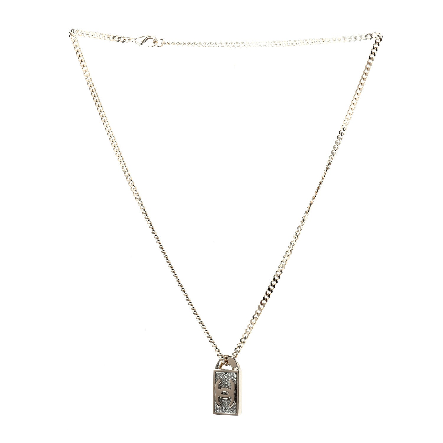 Chanel Crystal Dog Tag Chain Necklace Gold 3 of 6