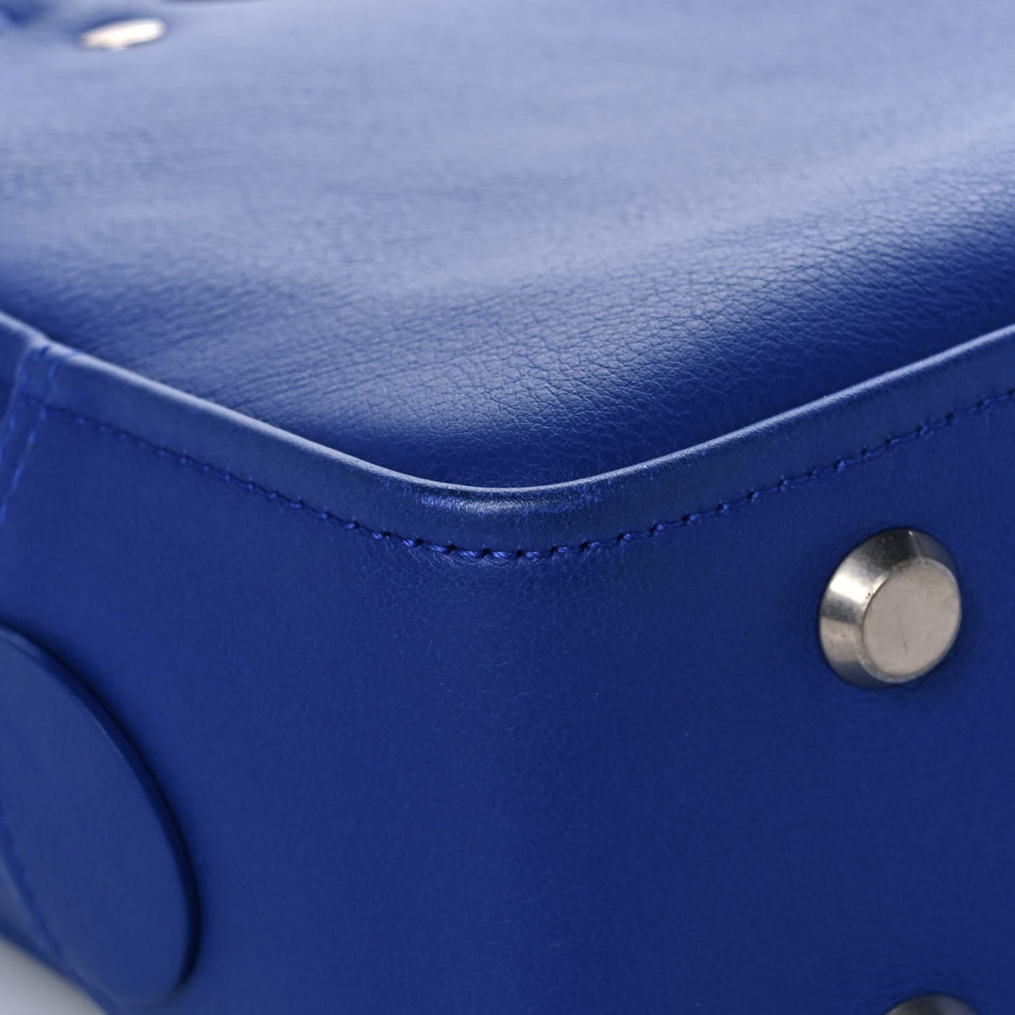 Shiny Day Calfskin Logo XS Triangle Square Bag Bleu Roi White