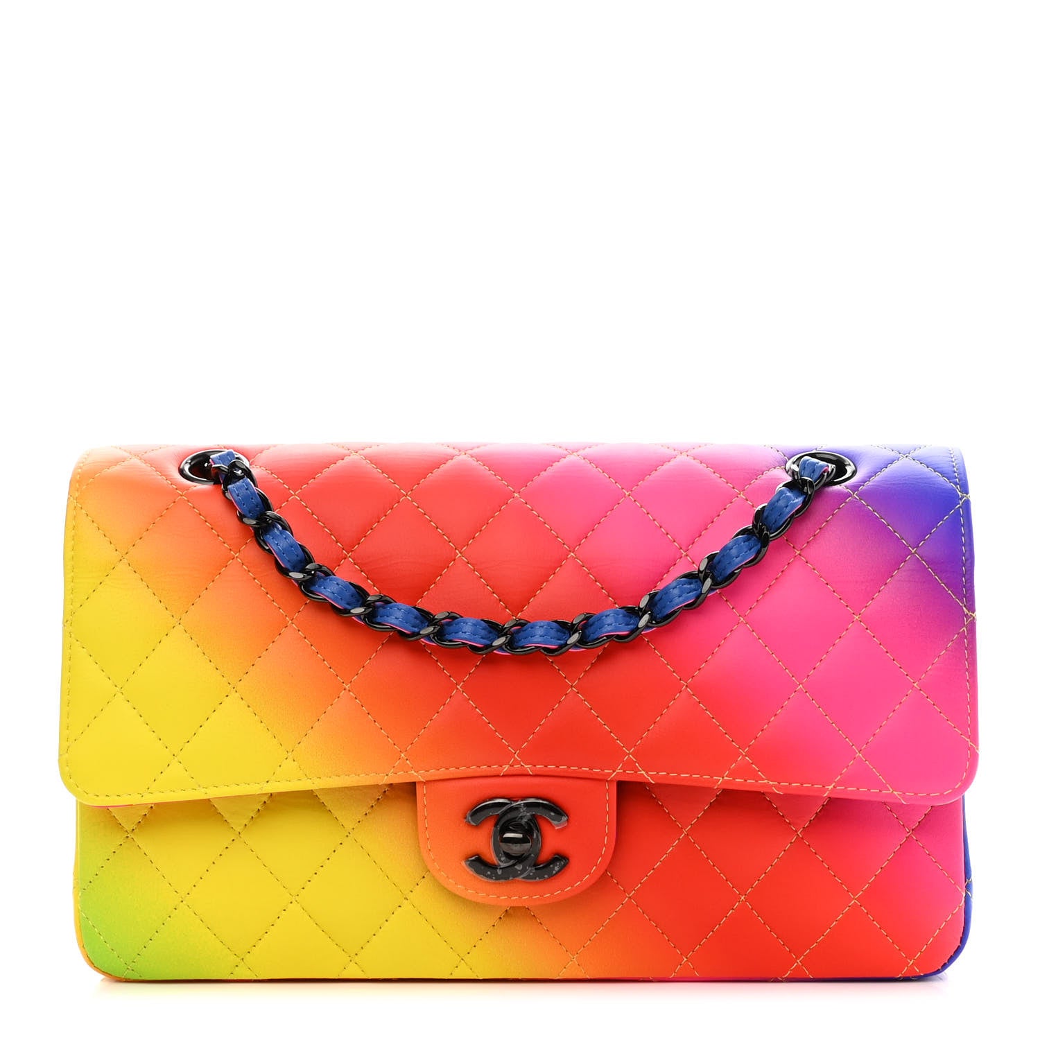 Chanel Calfskin Quilted Medium Rainbow Double Flap Multicolor 1 of 11