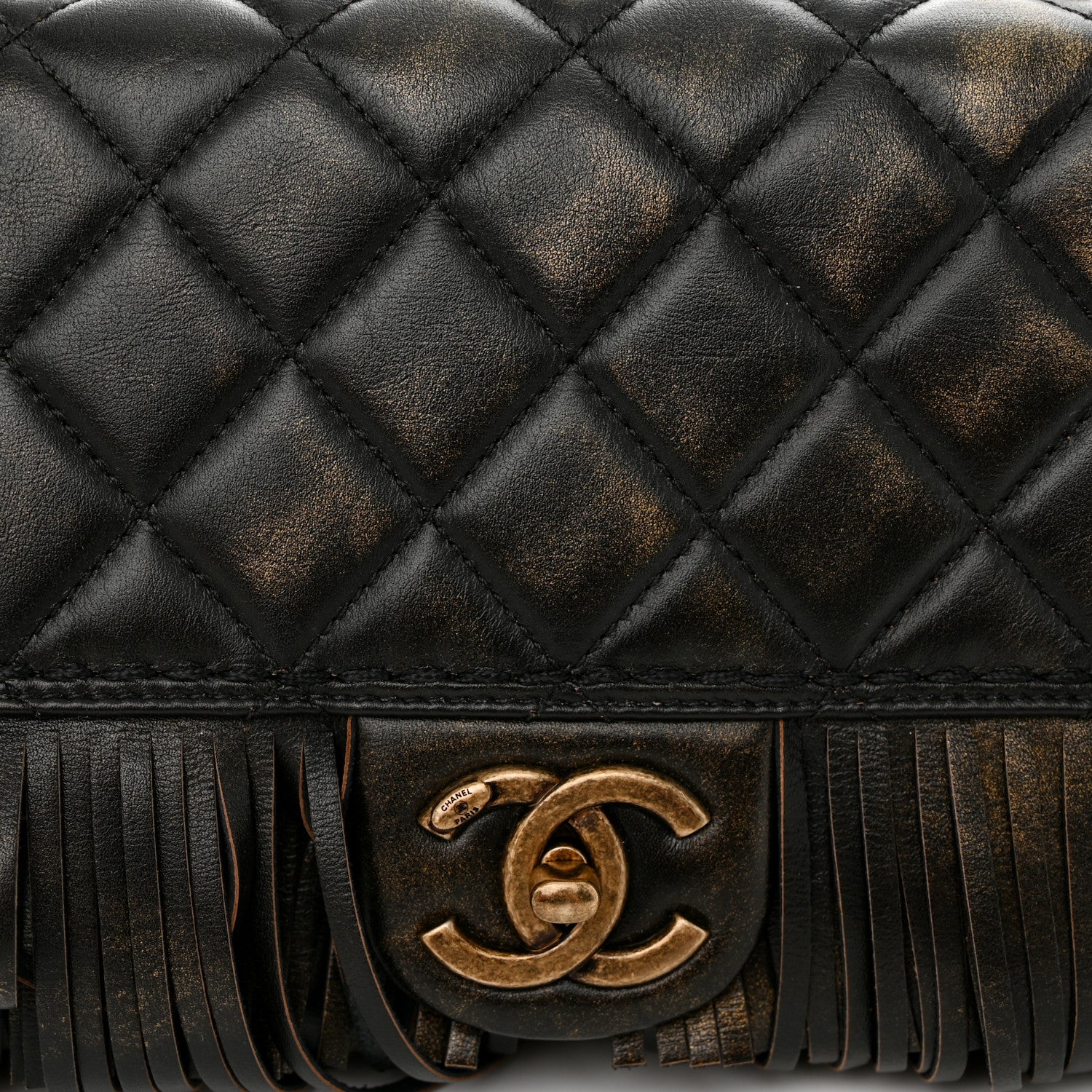 Chanel Metallic Calfskin Quilted Large Into The Fringe Flap Black