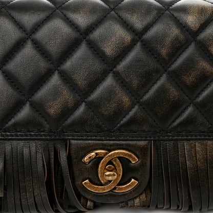 Chanel Metallic Calfskin Quilted Large Into The Fringe Flap Black 8 of 11