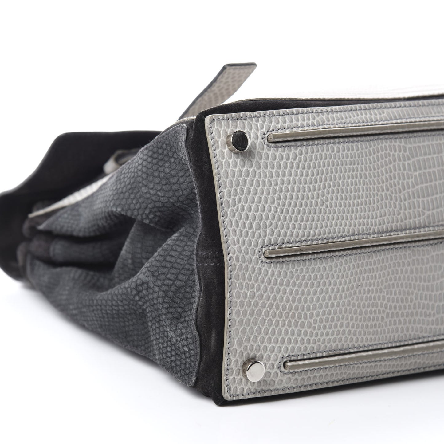 Calfskin Lizard Embossed Large Muse Two Grey