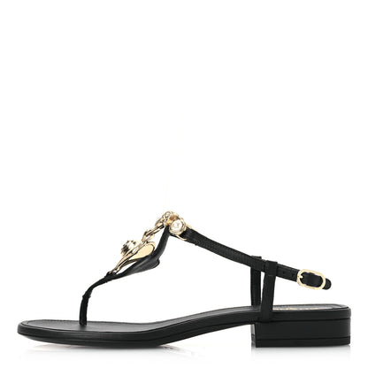 Chanel Lambskin Metal Heart Thong Sandals 37 Black 1 of 12