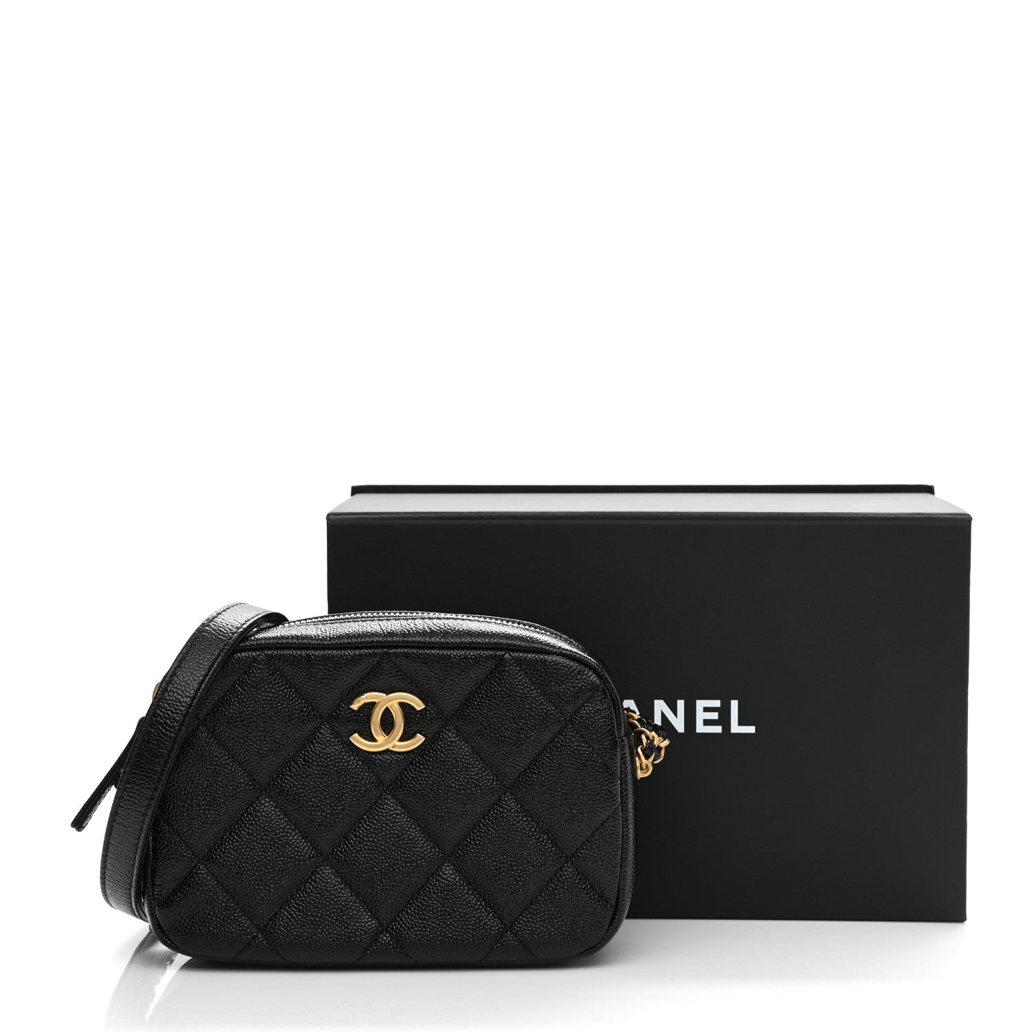 Chanel Shiny Caviar Quilted Chain Melody Camera Bag Black 10 of 10