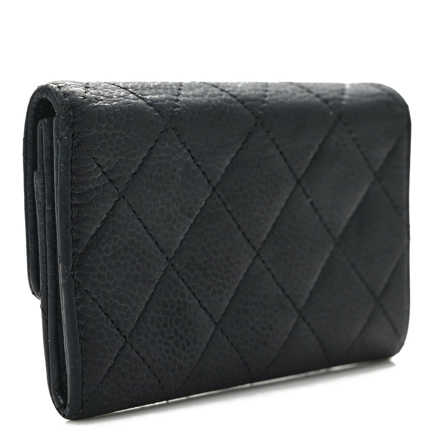 Caviar Quilted Flap Card Holder Black