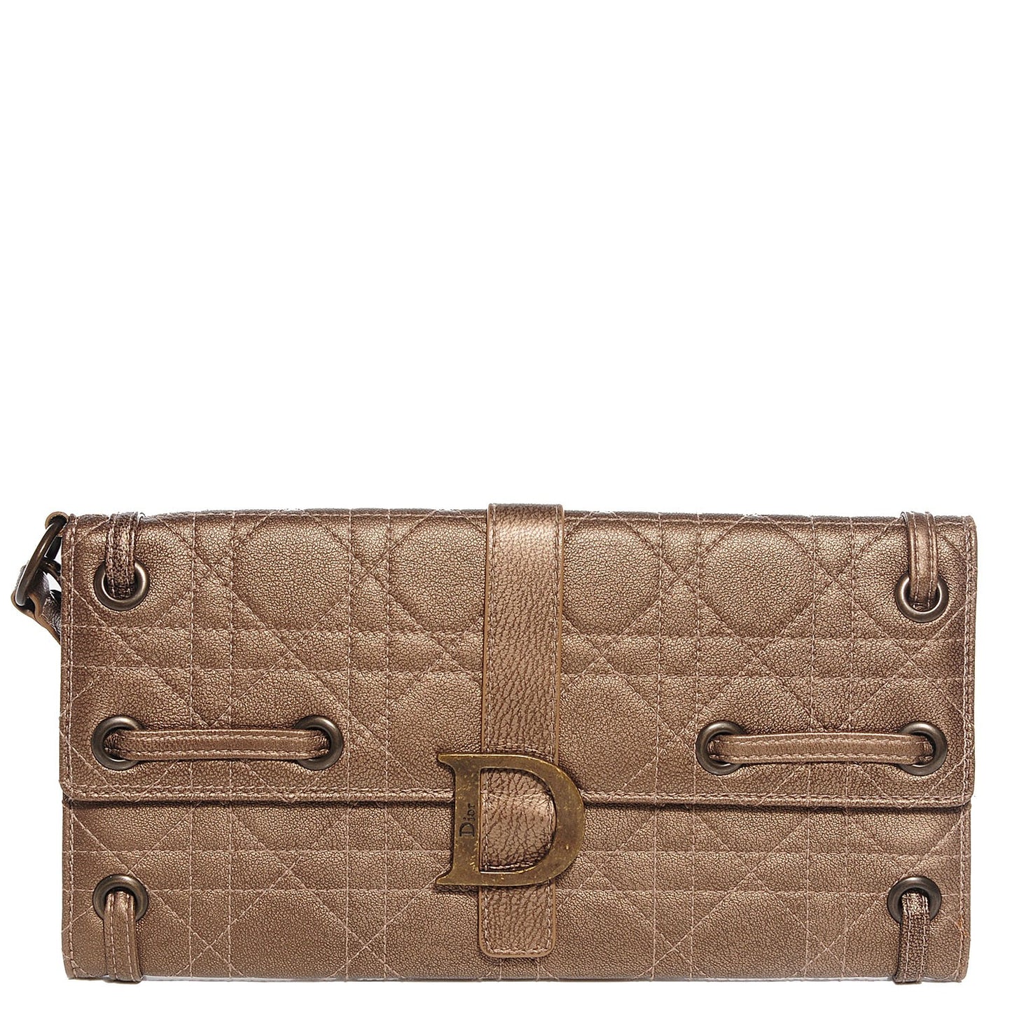 Leather Cannage Clutch Wristlet Gold