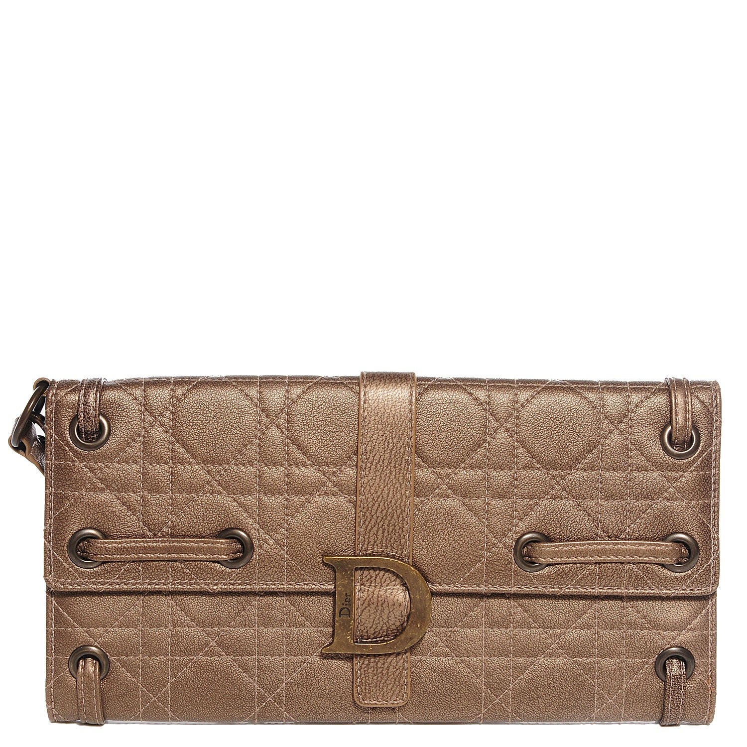 Christian Dior Leather Cannage Clutch Wristlet Gold 1 of 8