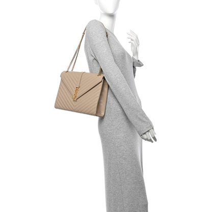 Saint Laurent Grain De Poudre Matelasse Chevron Large Monogram Satchel Dark Beige 2 of 9