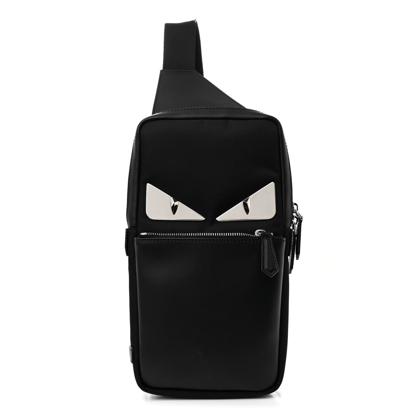 Nylon Vitello Liberty Metal Monster Eyes Sling Bag Black