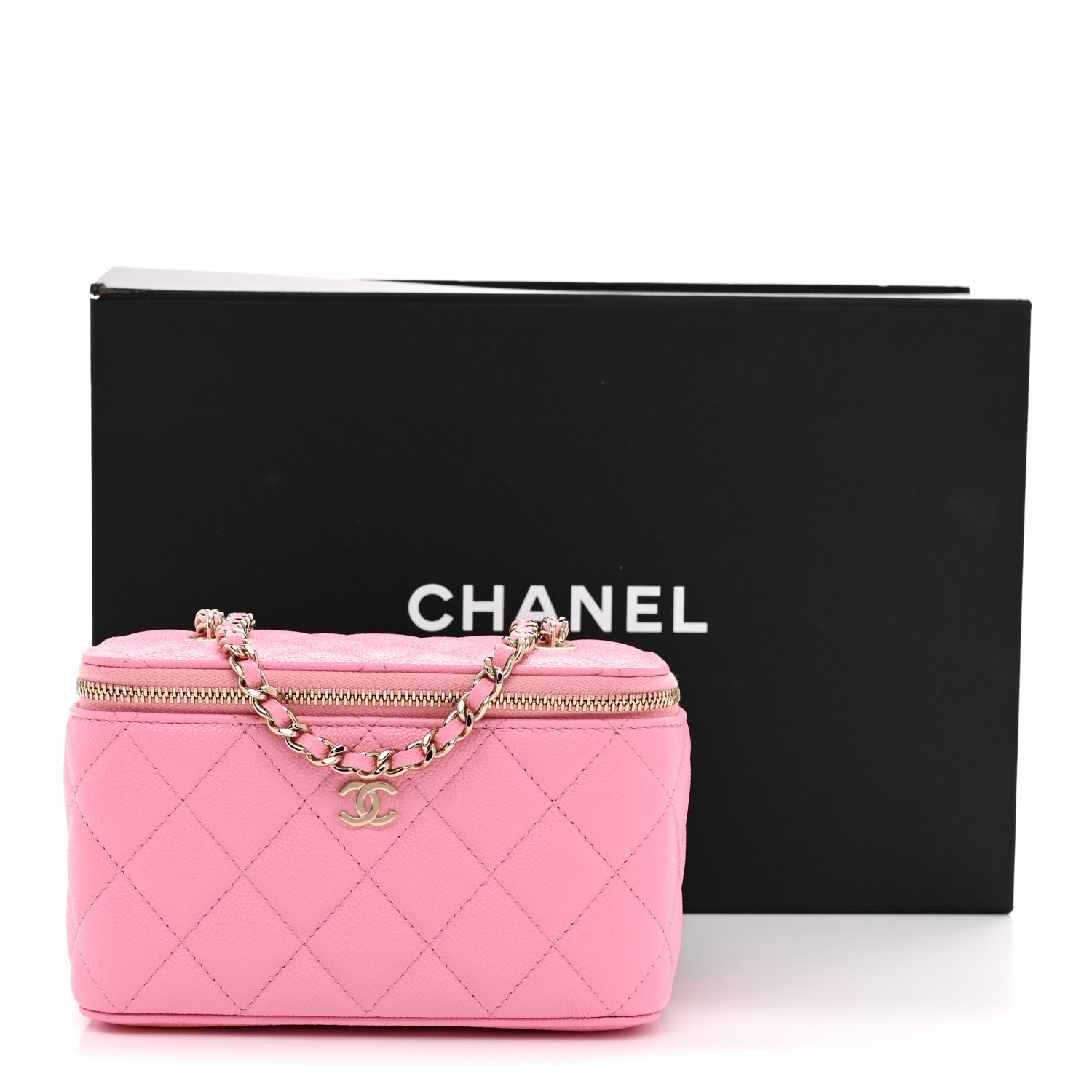 Chanel Caviar Quilted Small Vanity Case With Chain Pink 11 of 11