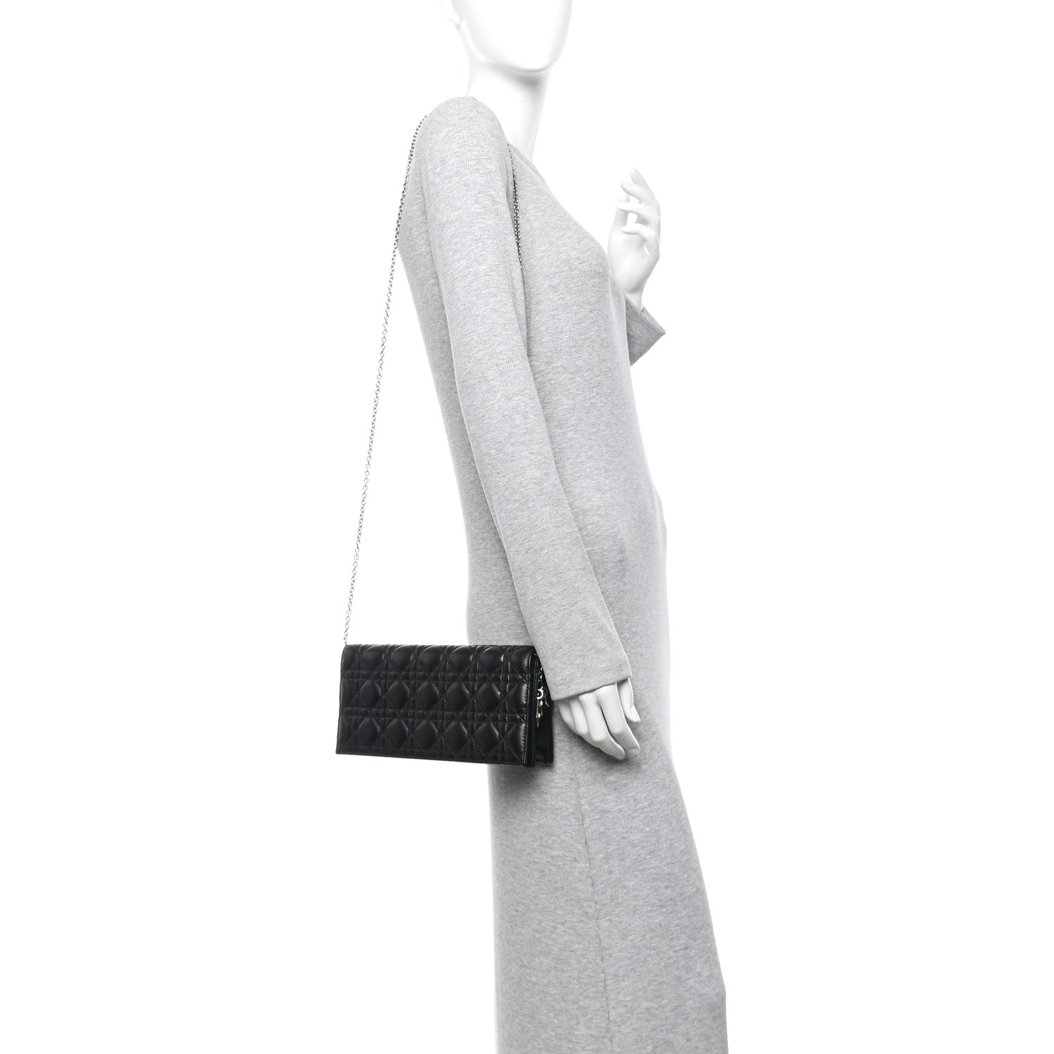 Christian Dior Lambskin Cannage Lady Dior Convertible Clutch Black 2 of 9
