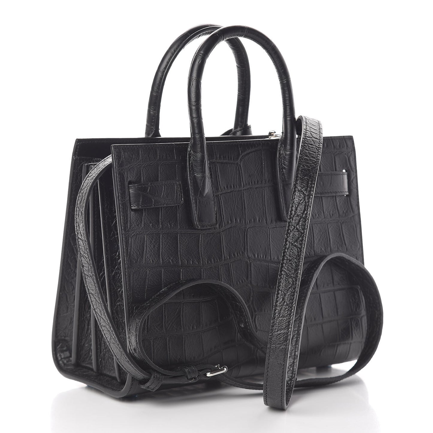 Calfskin Crocodile Embossed Nano Sac De Jour Black