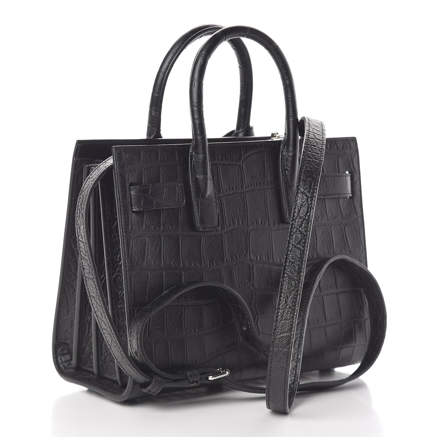 Saint Laurent Calfskin Crocodile Embossed Nano Sac De Jour Black 3 of 10