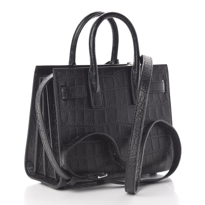 Saint Laurent Calfskin Crocodile Embossed Nano Sac De Jour Black 3 of 10