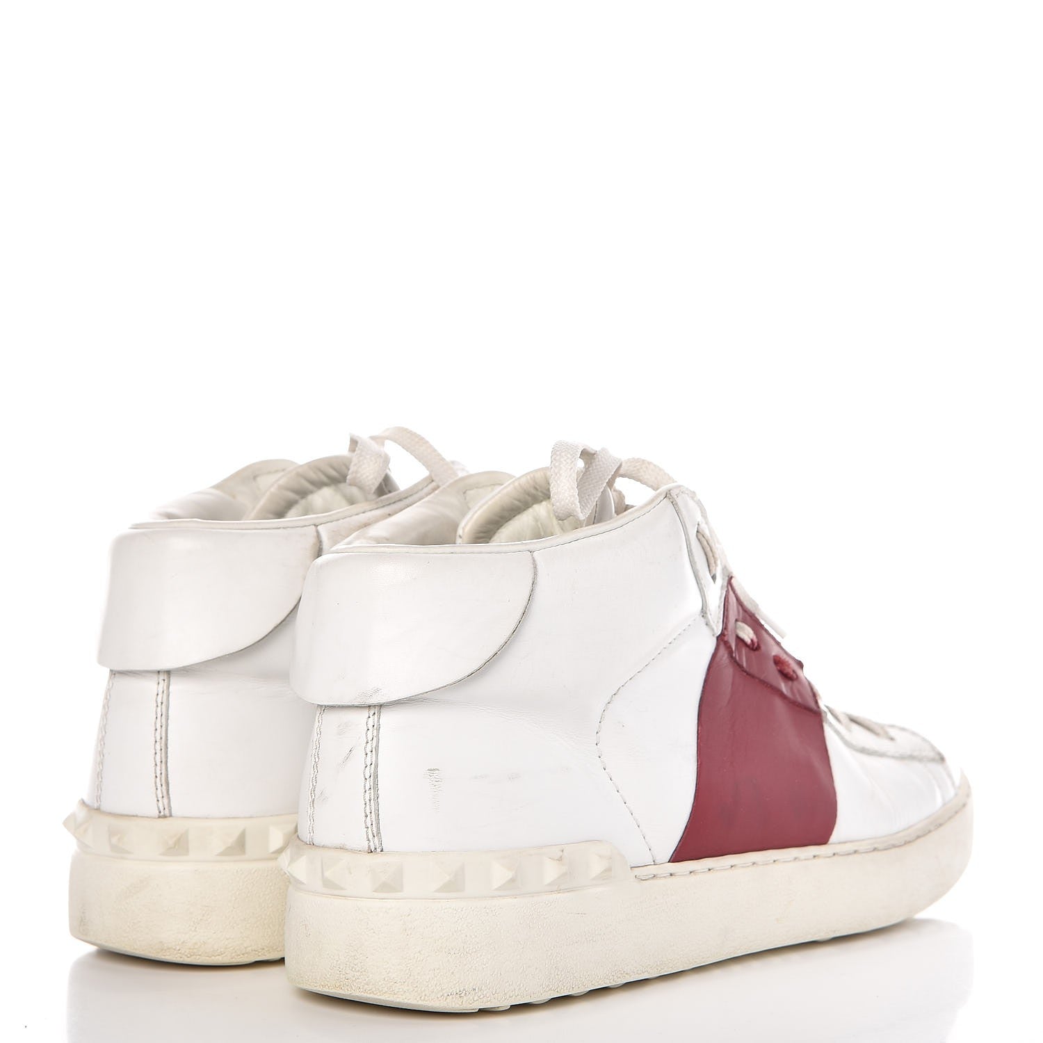 Valentino Garavani Calfskin Womens Rockstud Open High Top Sneakers 40 White Red 4 of 16