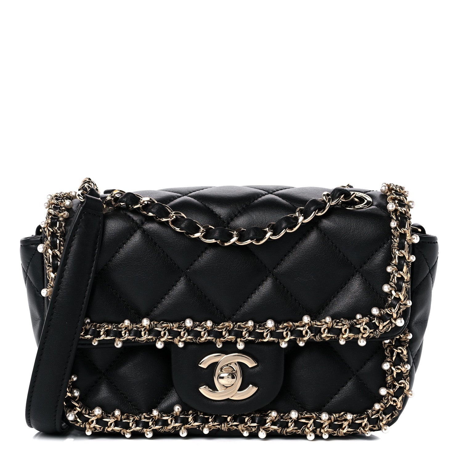 Chanel Lambskin Quilted Pearl Edge Mini Rectangular Flap Bag Black 1 of 10