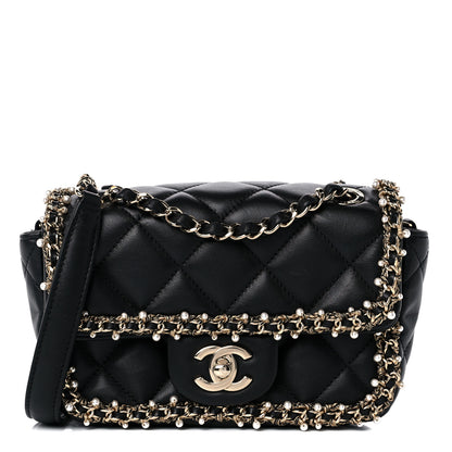 Chanel Lambskin Quilted Pearl Edge Mini Rectangular Flap Bag Black 1 of 10