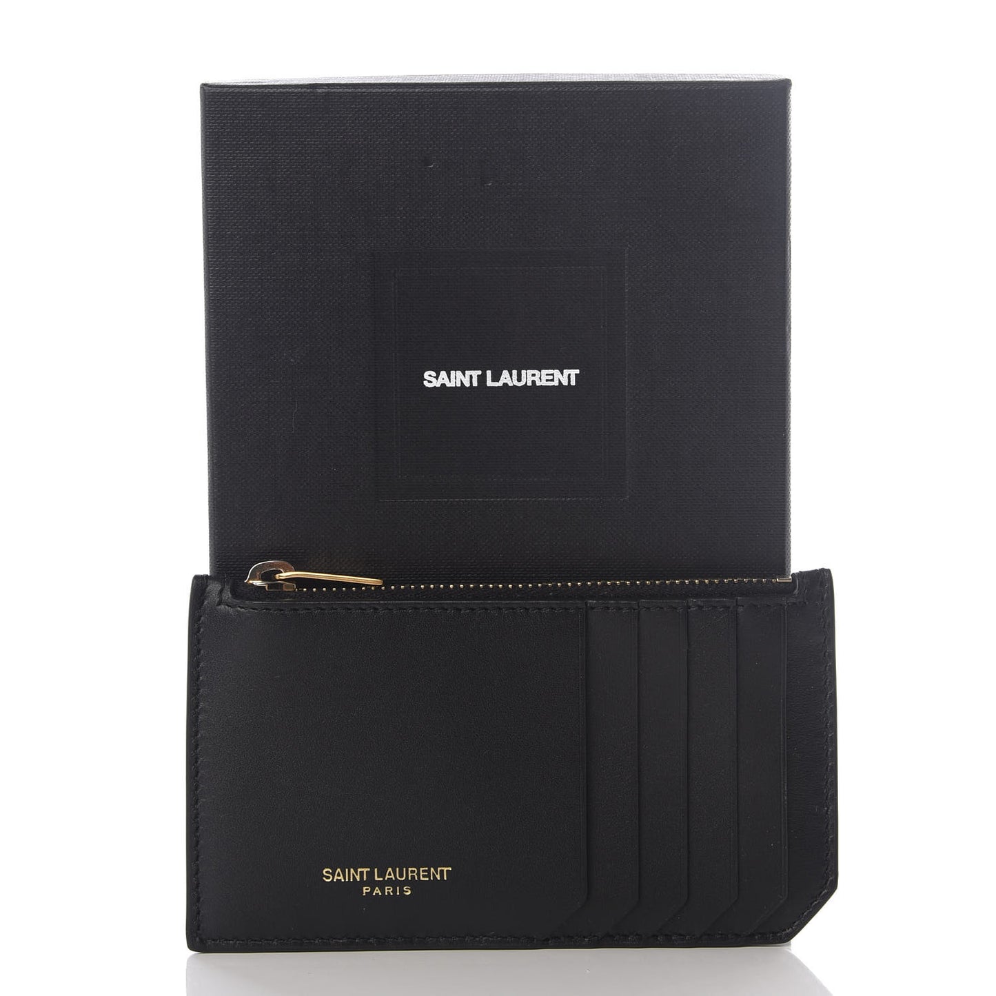 Calfskin 5 Fragments Zip Pouch Card Holder Black