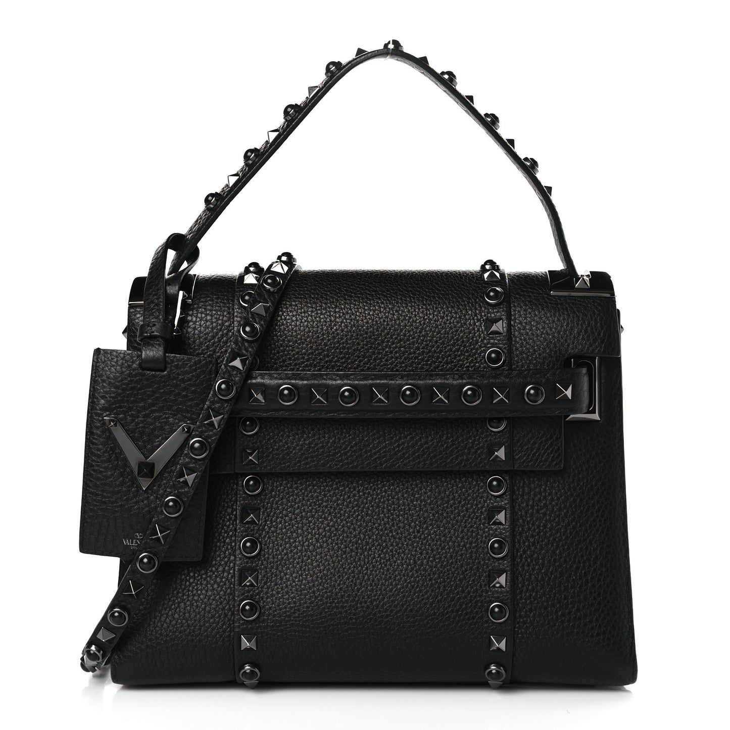 Grainy Calfskin Onyx Small My Rockstud Rolling Frame Bag Black