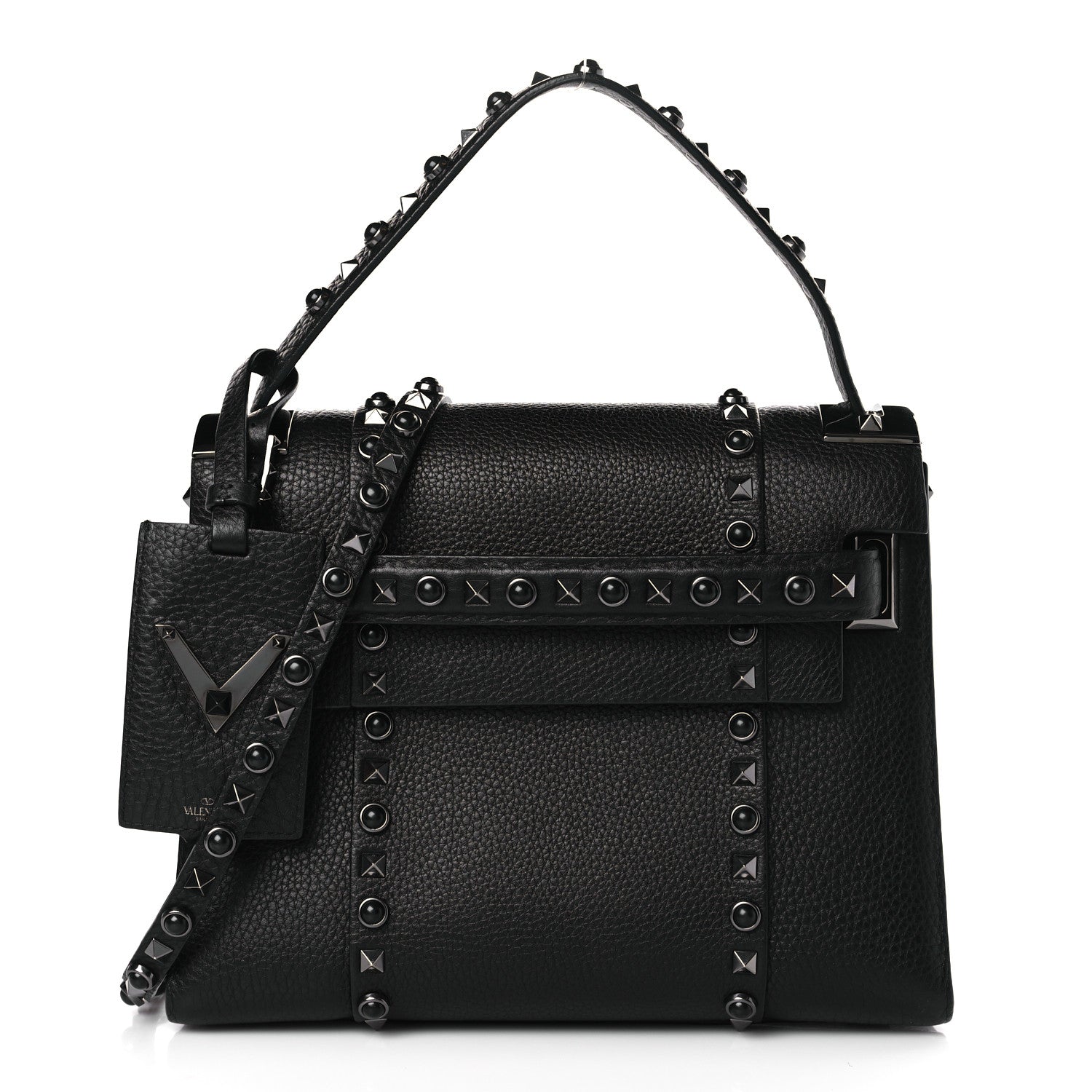 Valentino Garavani Grainy Calfskin Onyx Small My Rockstud Rolling Frame Bag Black 1 of 8