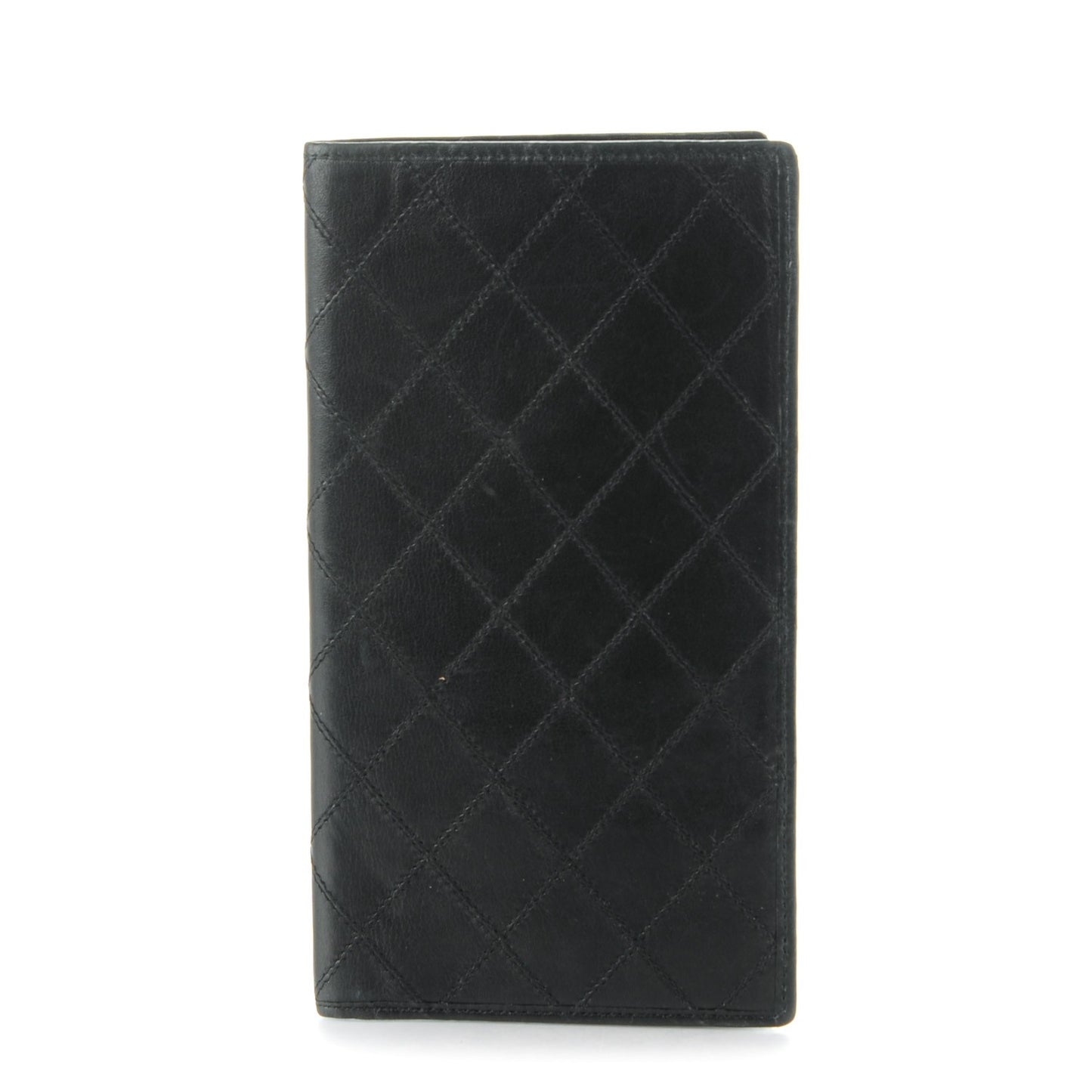 Lambskin Diamond Stitched Yen Wallet Black
