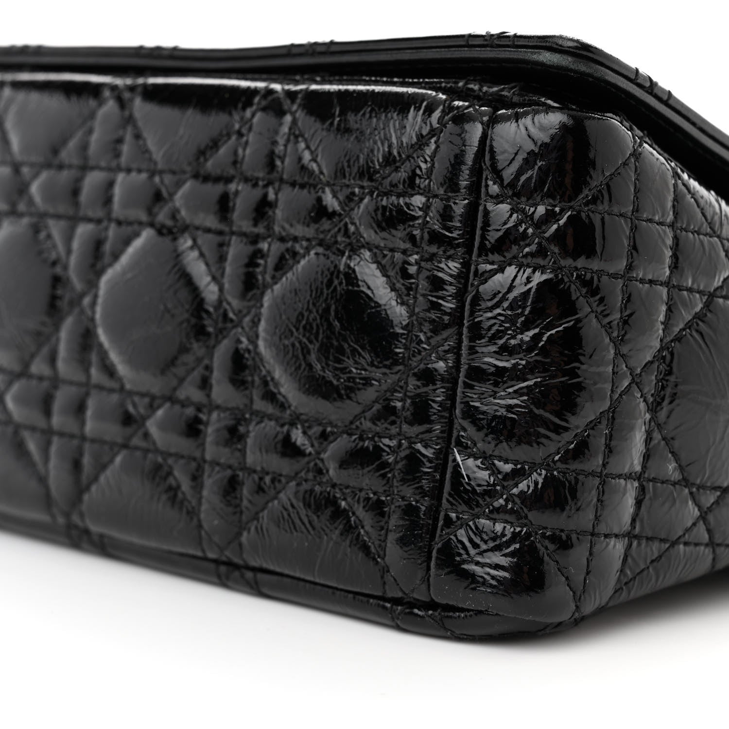 Christian Dior Crinkled Patent Lambskin Cannage Medium Caro Bag Black 11 of 11