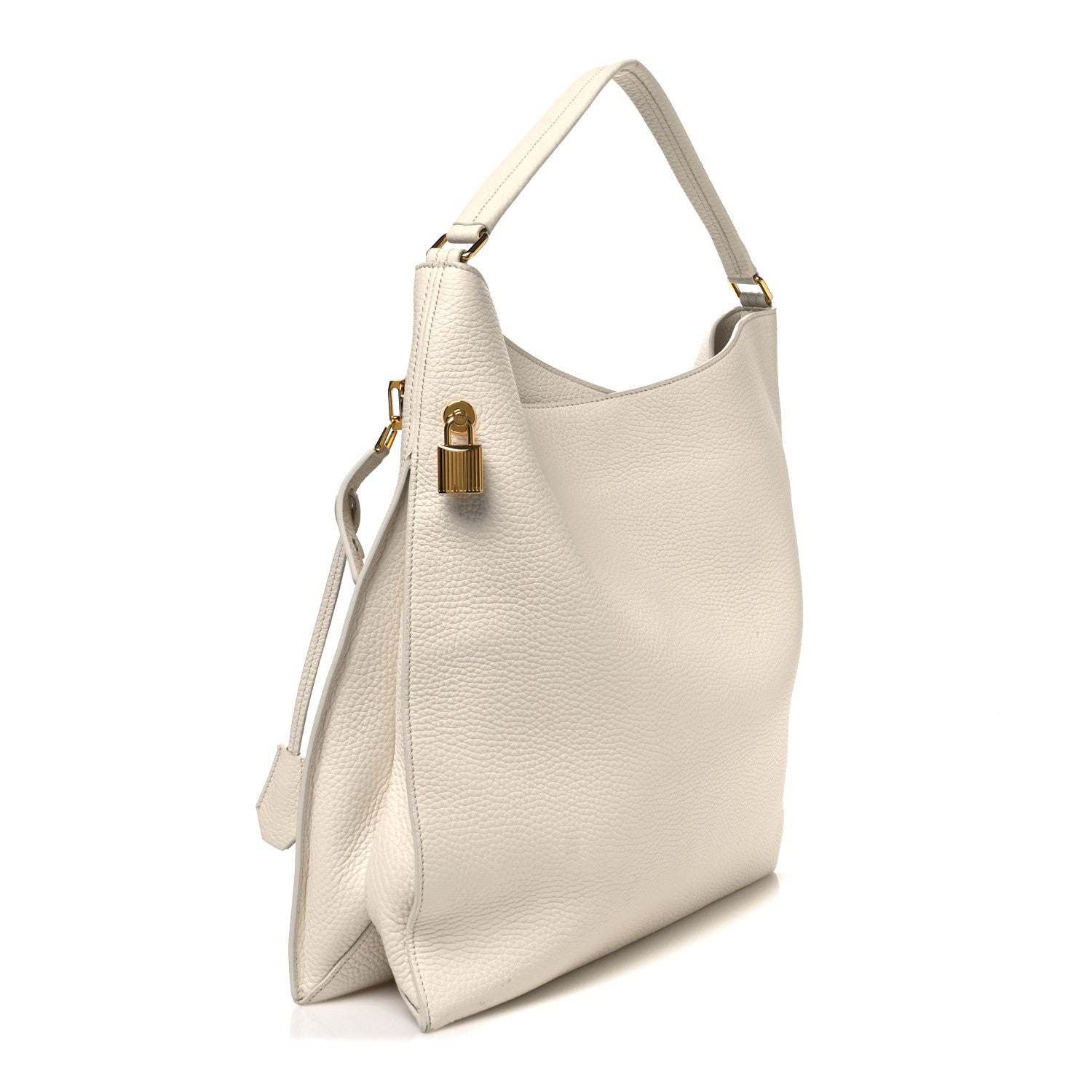 Tom Ford Pebbled Calfskin Large Alix Padlock Zip Hobo Bag Chalk 2 of 9
