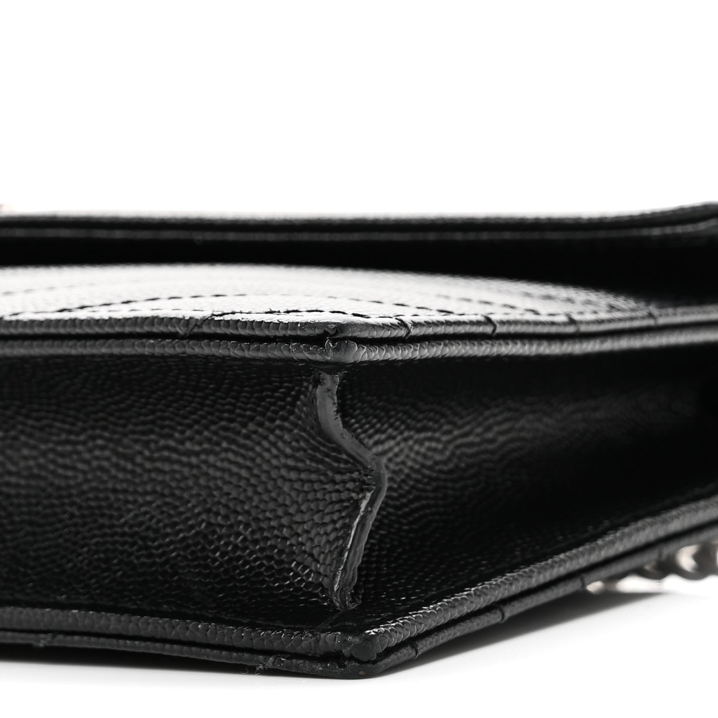 Grain De Poudre Matelasse Chevron Monogram Envelope Chain Wallet Black