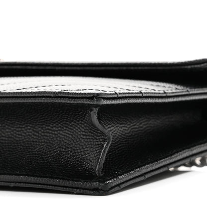 Saint Laurent Grain De Poudre Matelasse Chevron Monogram Envelope Chain Wallet Black 9 of 9