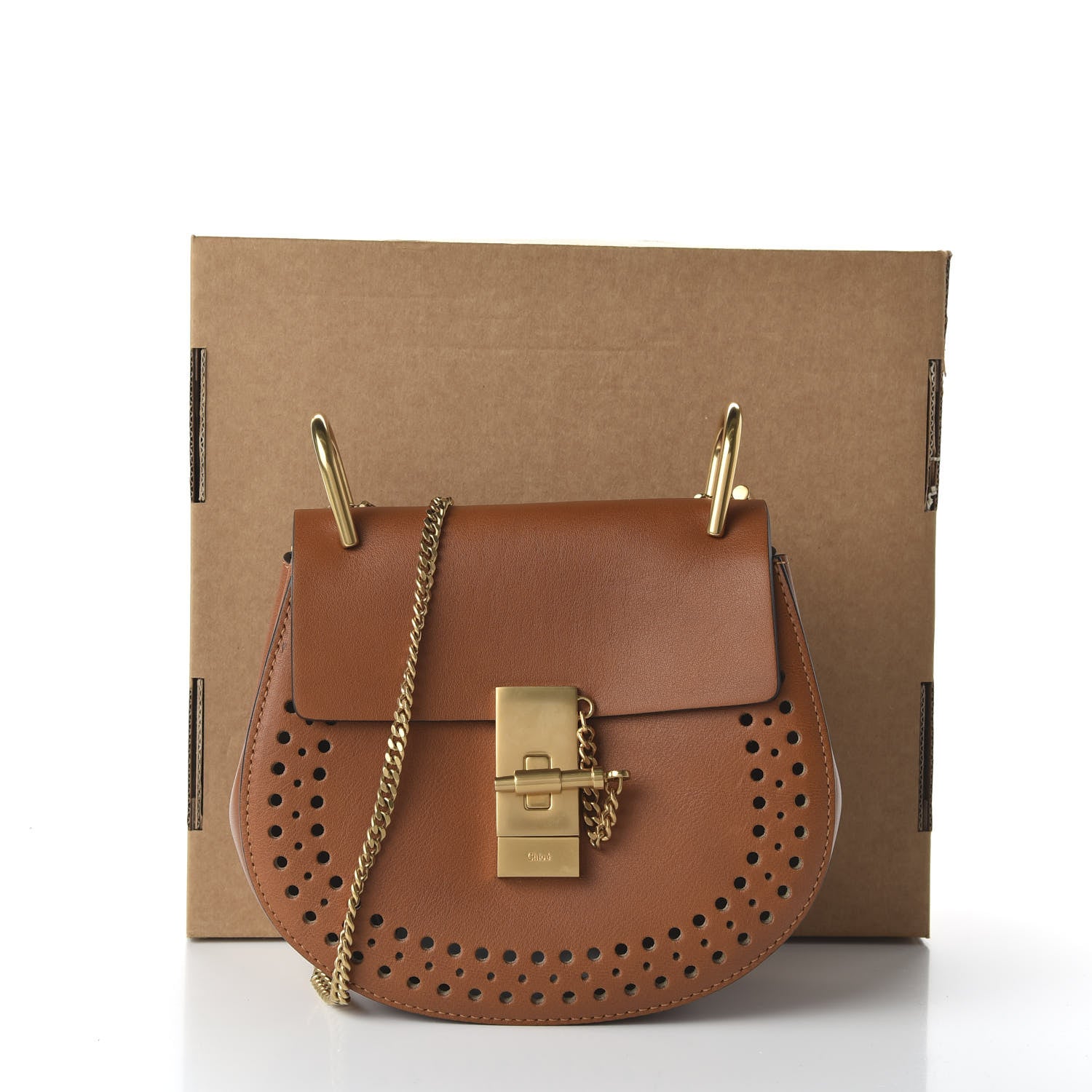 Chloe Calfskin Perforated Mini Drew Shoulder Bag Caramel 10 of 10