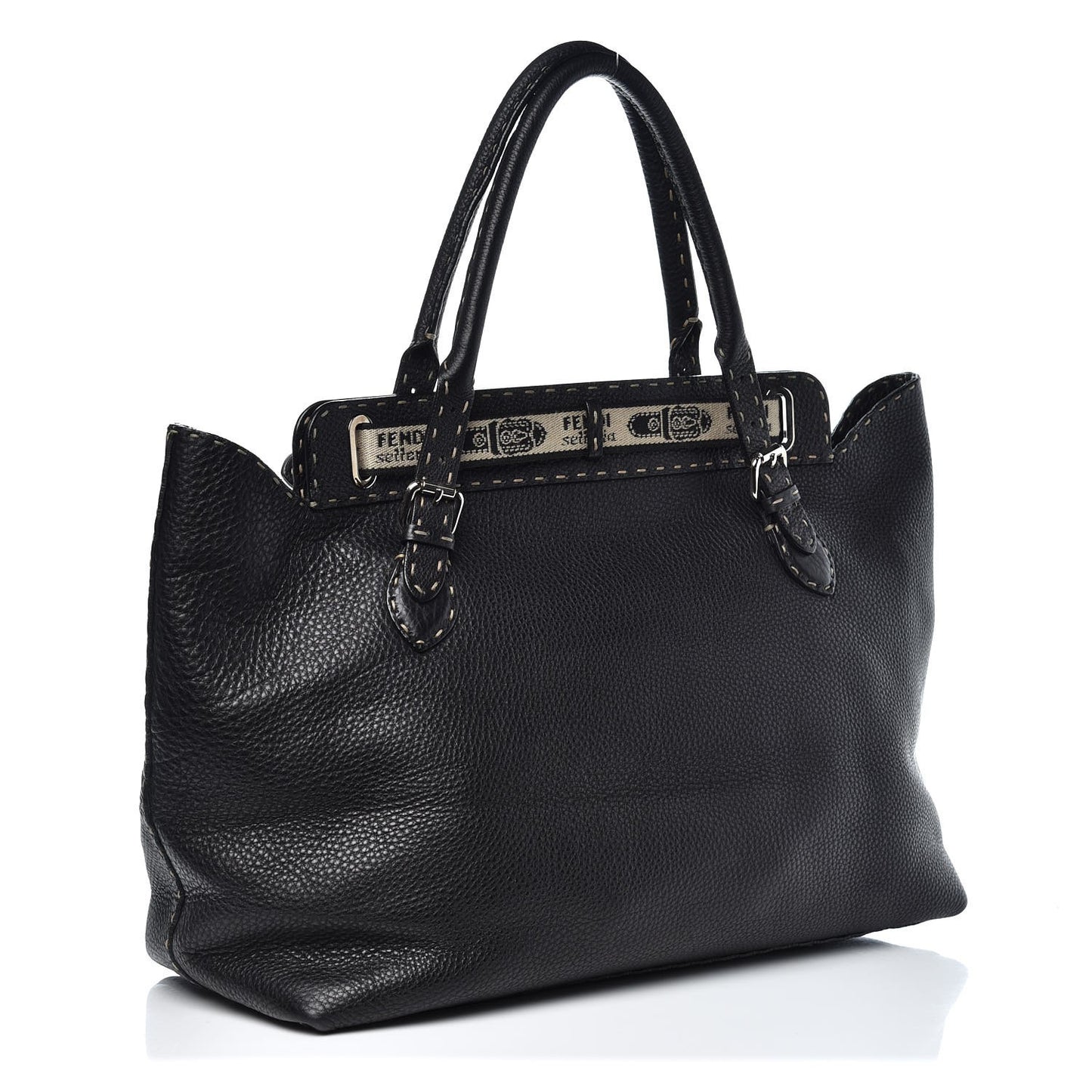 Calfskin Romano Selleria Large Villa Borghese Tote Black