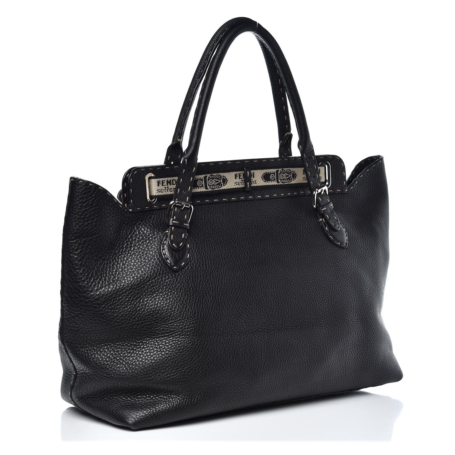 Fendi Calfskin Romano Selleria Large Villa Borghese Tote Black 3 of 10