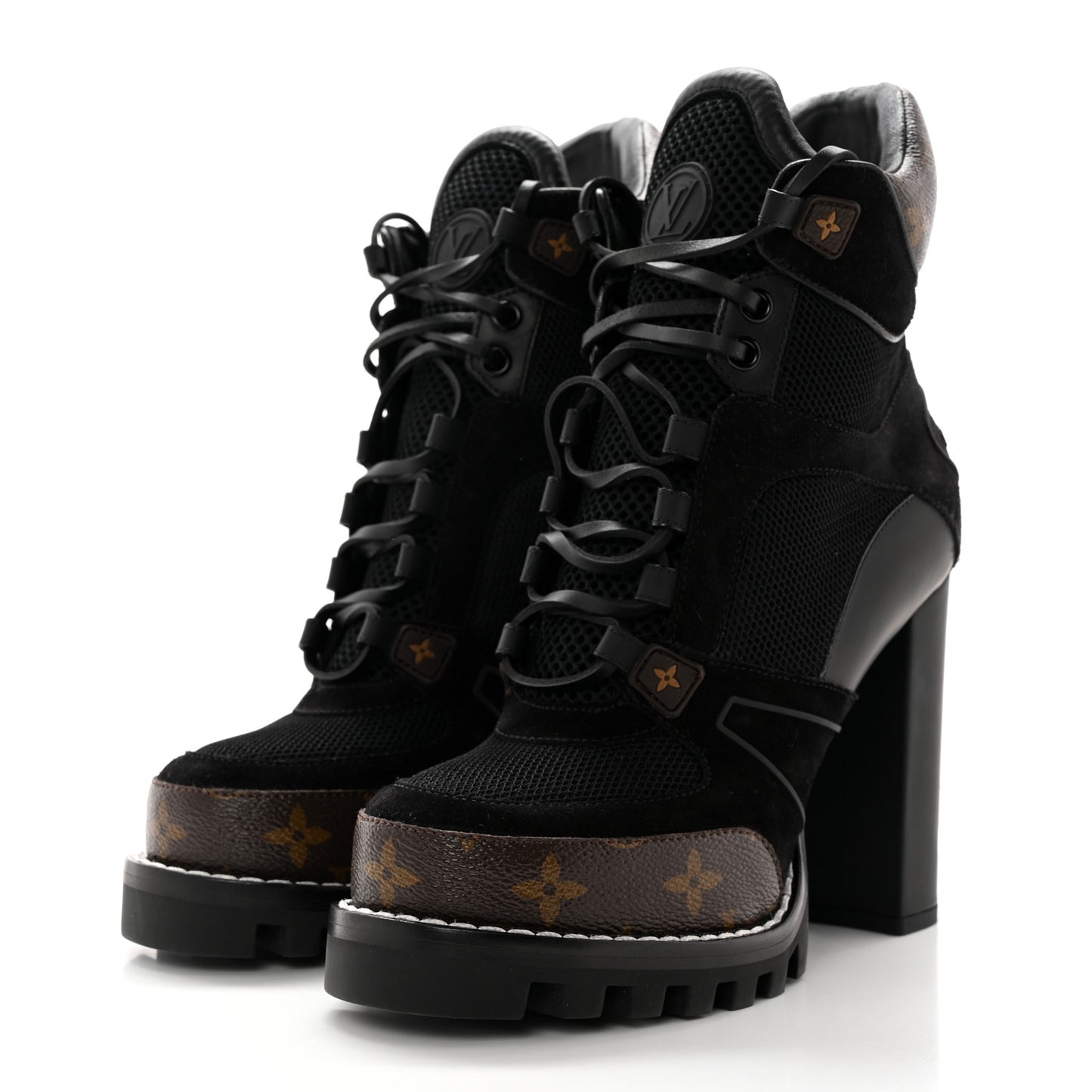 Suede Calfskin Monogram Star Trail Ankle Boots 38 Black